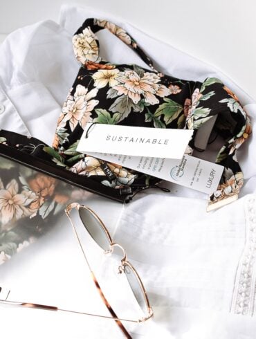 black and white floral handbag