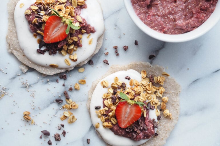 Chia Seed Taco's with Coconut Yogurt & Strawberry-Chia Jam strawberry chia jam chia tortilla